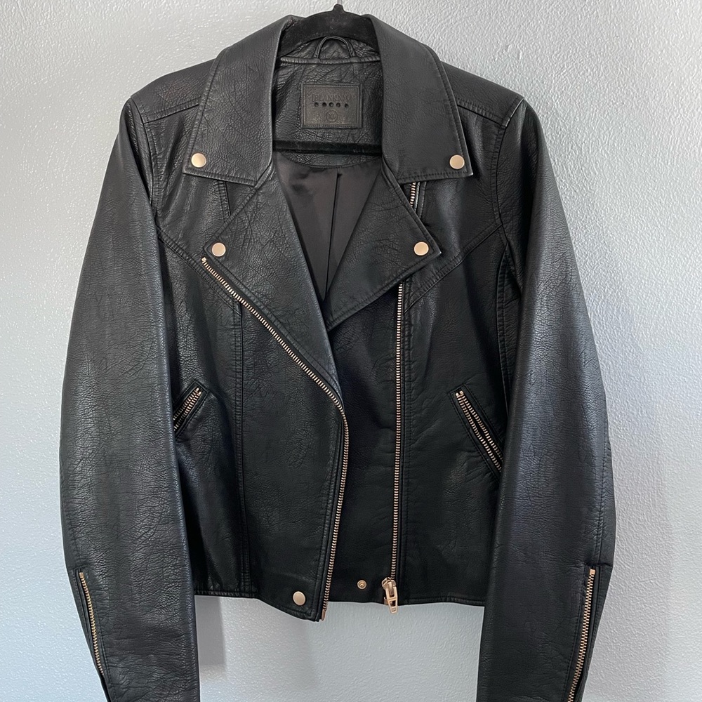 Blank NYC Faux Leather Moto Jacket with Rose Gold Metal